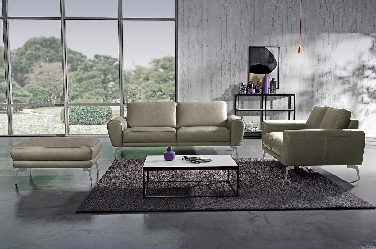 3-Sitzer-Sofa Spring Schwarz Chrom B: 207 cm - Chromfarben/Grau, Design, Leder (207/85/92cm) - Livetastic