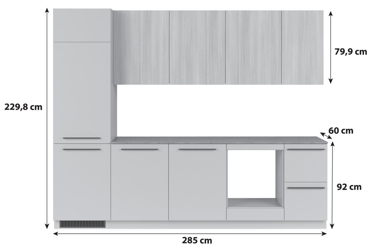 KÜCHENLEERBLOCK MILINO MEDIUM A-CHG-SBE-TBP- - Eichefarben/Graphitfarben, Basics, Holzwerkstoff (285cm) - Visiona