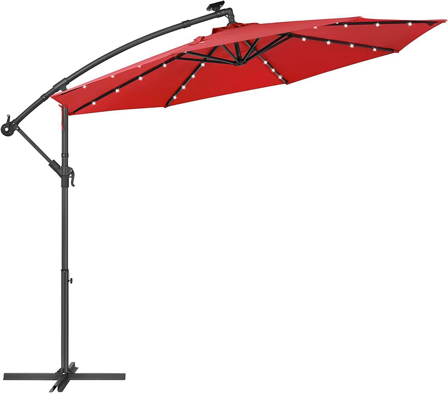 LED Sonnenschirm Rot Schwarz BxL: 300x300 cm - Rot/Schwarz, Basics, Textil/Metall (300/300cm) - Modante
