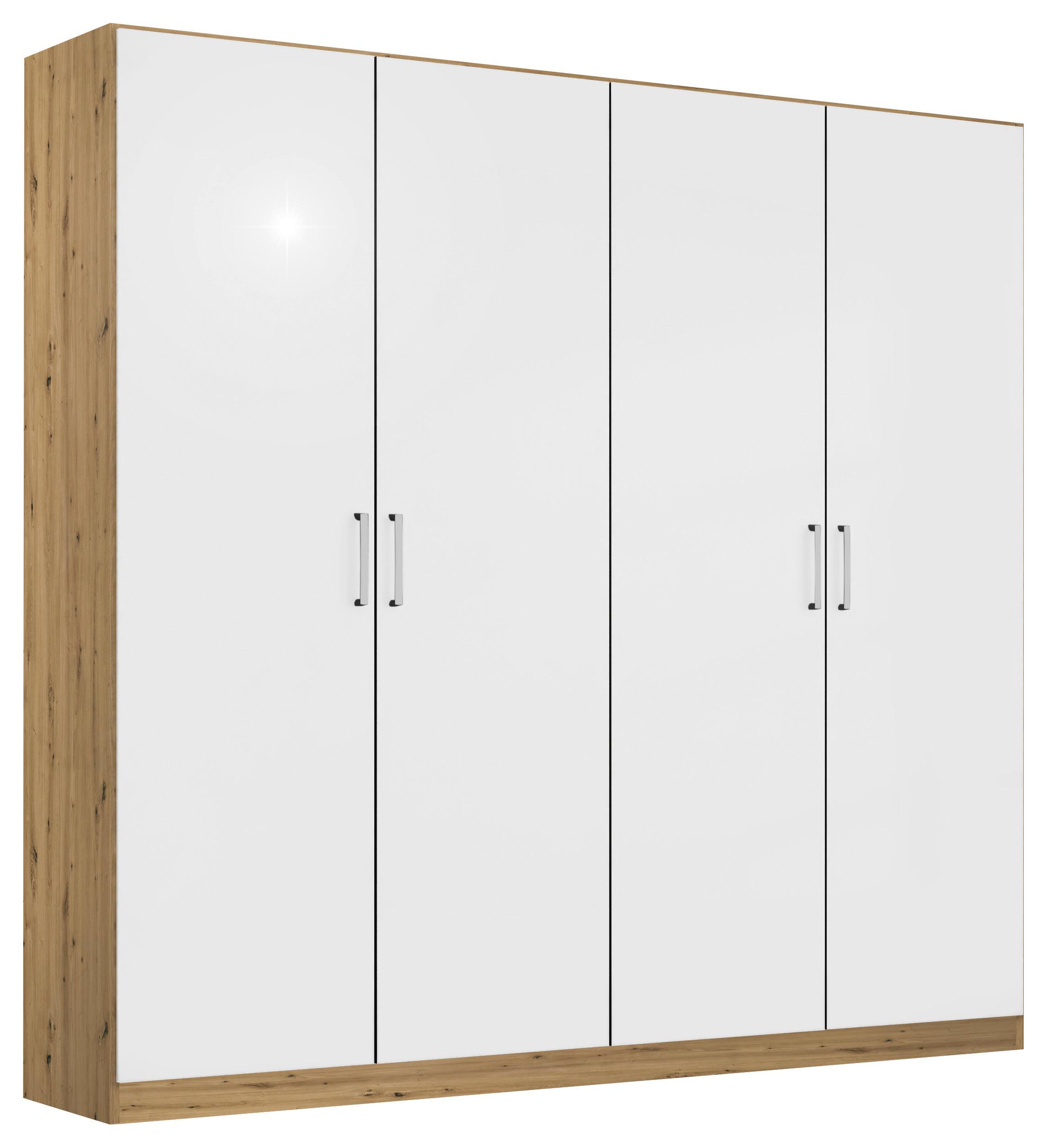 Drehtürenschrank 181 cm Berlin Eiche Dekor/Weiß - Weiß Hochglanz/Eiche Artisan, MODERN, Holzwerkstoff (181/210/54cm) - Rauch Möbel