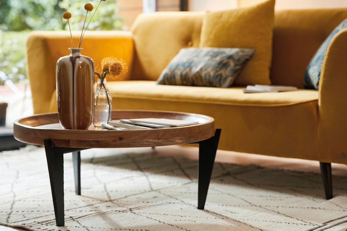 COUCHTISCH Mangholz B: 75cm - Schwarz/Naturfarben, Design, Holz/Metall (75/75/34cm) - MID.YOU