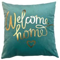 Zierkissen Welcome Home 45x45 cm Polyester Türkis mit Zipp - Türkis, MODERN, Textil (45/45cm) - Luca Bessoni