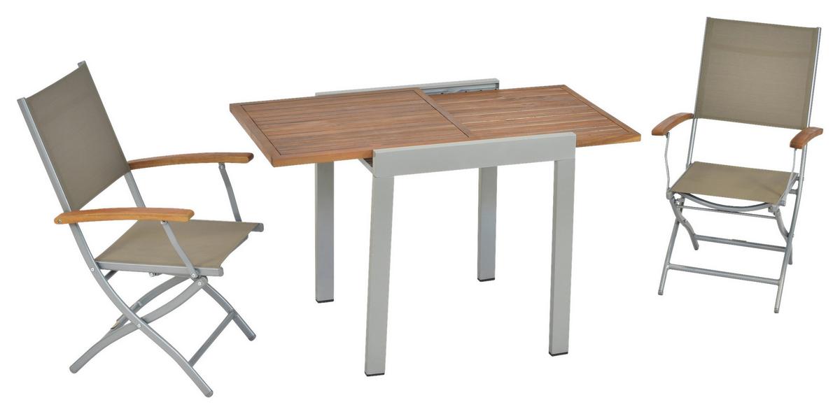 Balkonmöbel Set Naxos Akazienholz/metall - Beige/Silberfarben, MODERN, Holz/Kunststoff - Gardenson