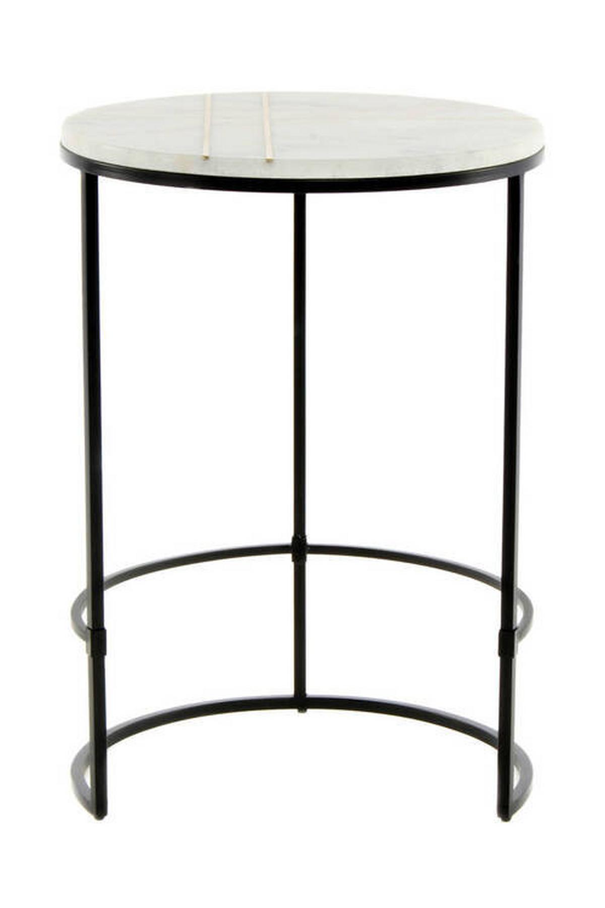 Beistelltisch Rund Mit Marmorplatte Louis, Weiß - Schwarz/Weiß, MODERN, Stein/Metall (44,5/44,5/64cm) - Kayoom