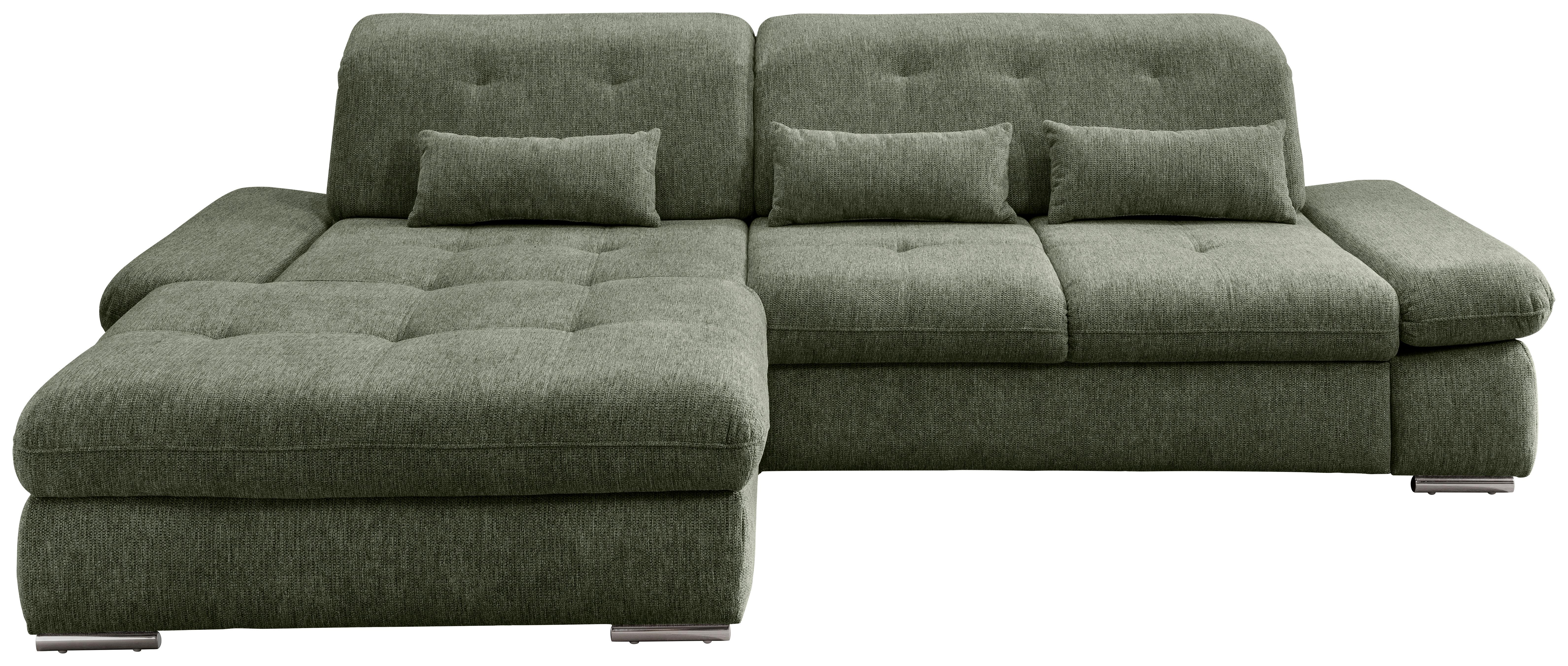 Ecksofa Dalida Dunkelgrün S: 196x300cm - Chromfarben/Dunkelgrün, Design, Textil (196/300cm) - Livetastic