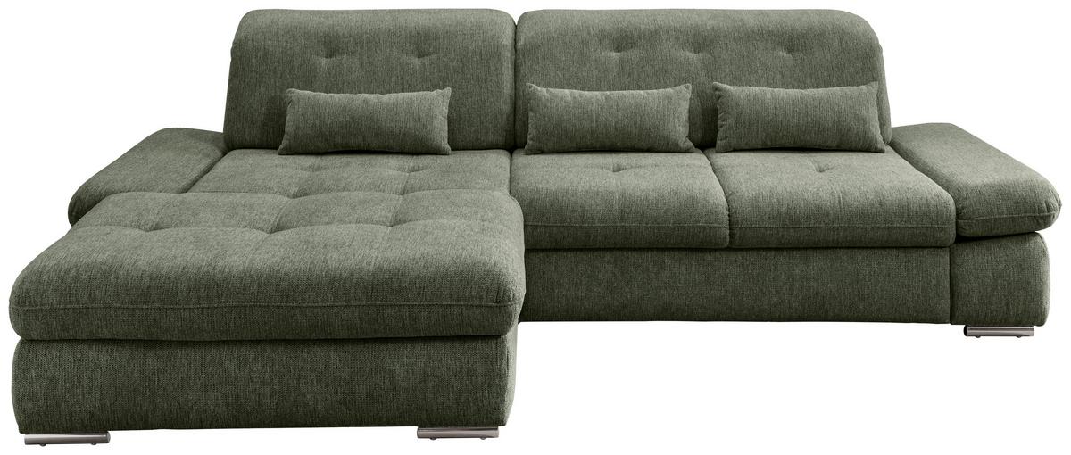 Ecksofa Dalida Dunkelgrün S: 196x300cm - Chromfarben/Dunkelgrün, Design, Textil (196/300cm) - Livetastic