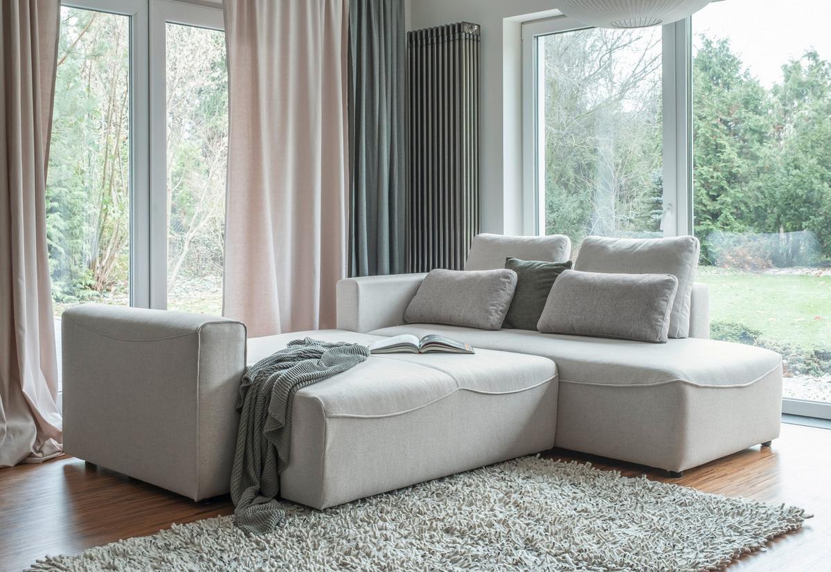Rohová sedačka HOLLY L, oboustranná, béžová/tm.béžová - černá/béžová, Design, dřevo/textil (257/93/210cm)