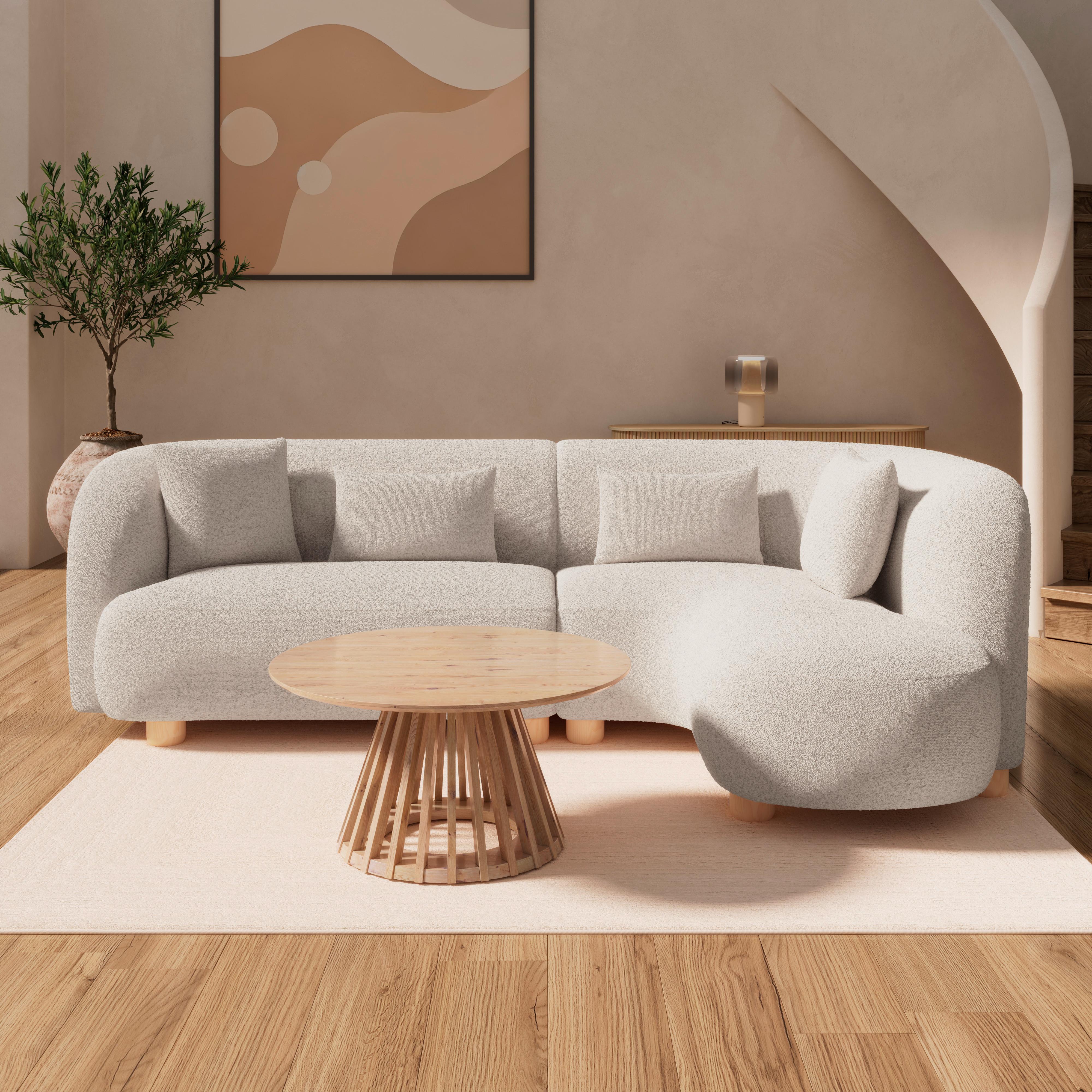 Rohová sedačka ALBA, krémová - krémová/farba duba, Modern, drevo/textil (256/78/85/166cm) - Bessagi Home