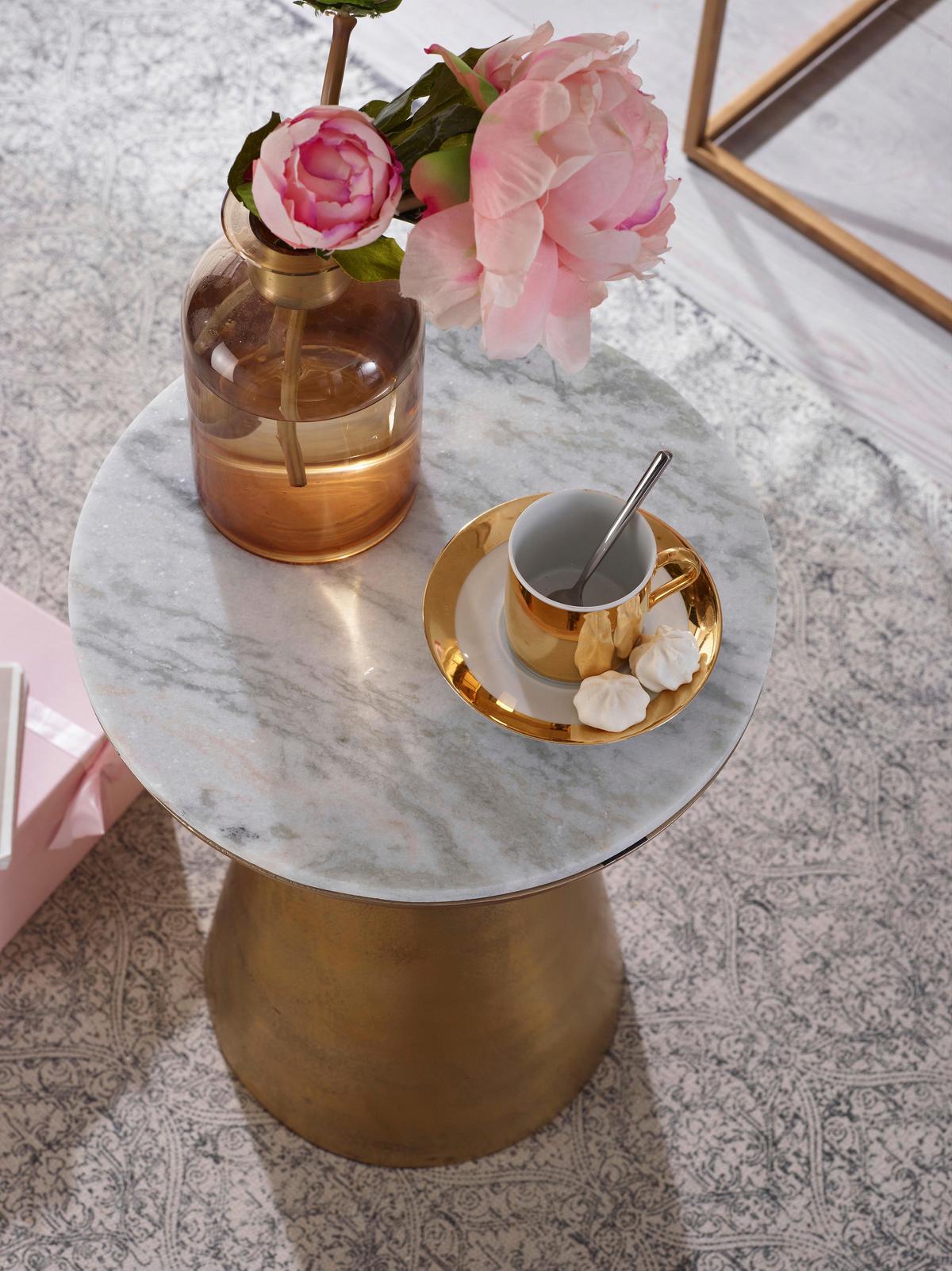 Beistelltisch Naturstein, Goldfarben D: 35cm - Goldfarben/Weiß, Design, Stein/Metall (35/45cm) - MID.YOU