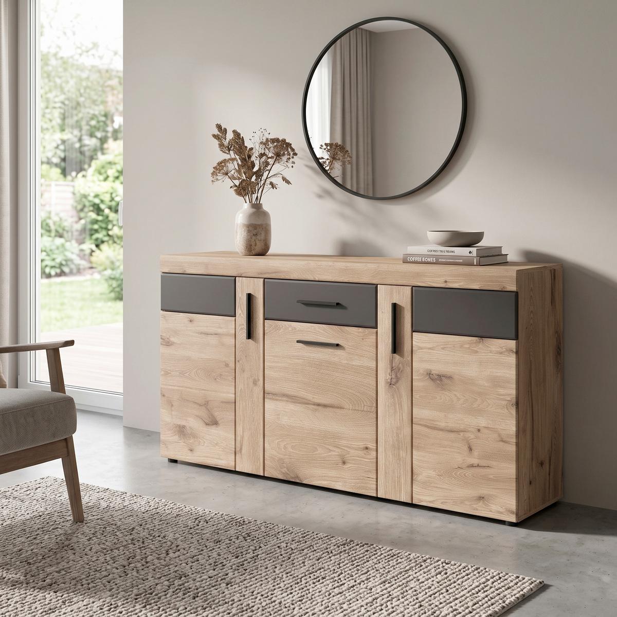 Sideboard Grano Eichefarben B: 157 cm - Eichefarben/Dunkelgrau, Trend, Holzwerkstoff (157/86/40,9cm)
