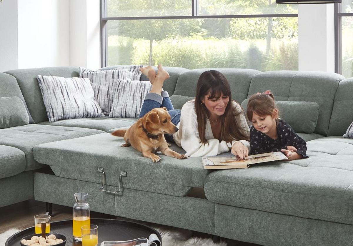 Sedačka SORENA U, ľavá, sv.sivá ženilka, s funkciami - čierna/svetlosivá, Modern, kov/textil (255/353/198cm) - Premium Living