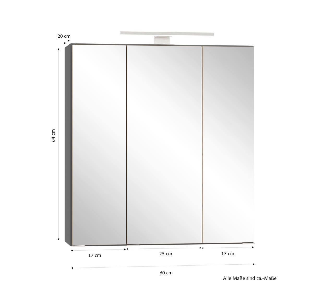 SPIEGELSCHRANK Verona Dunkelgrau B: 60cm - Wildeiche/Grau, Trend, Glas/Holzwerkstoff (60/64/20cm) - Held