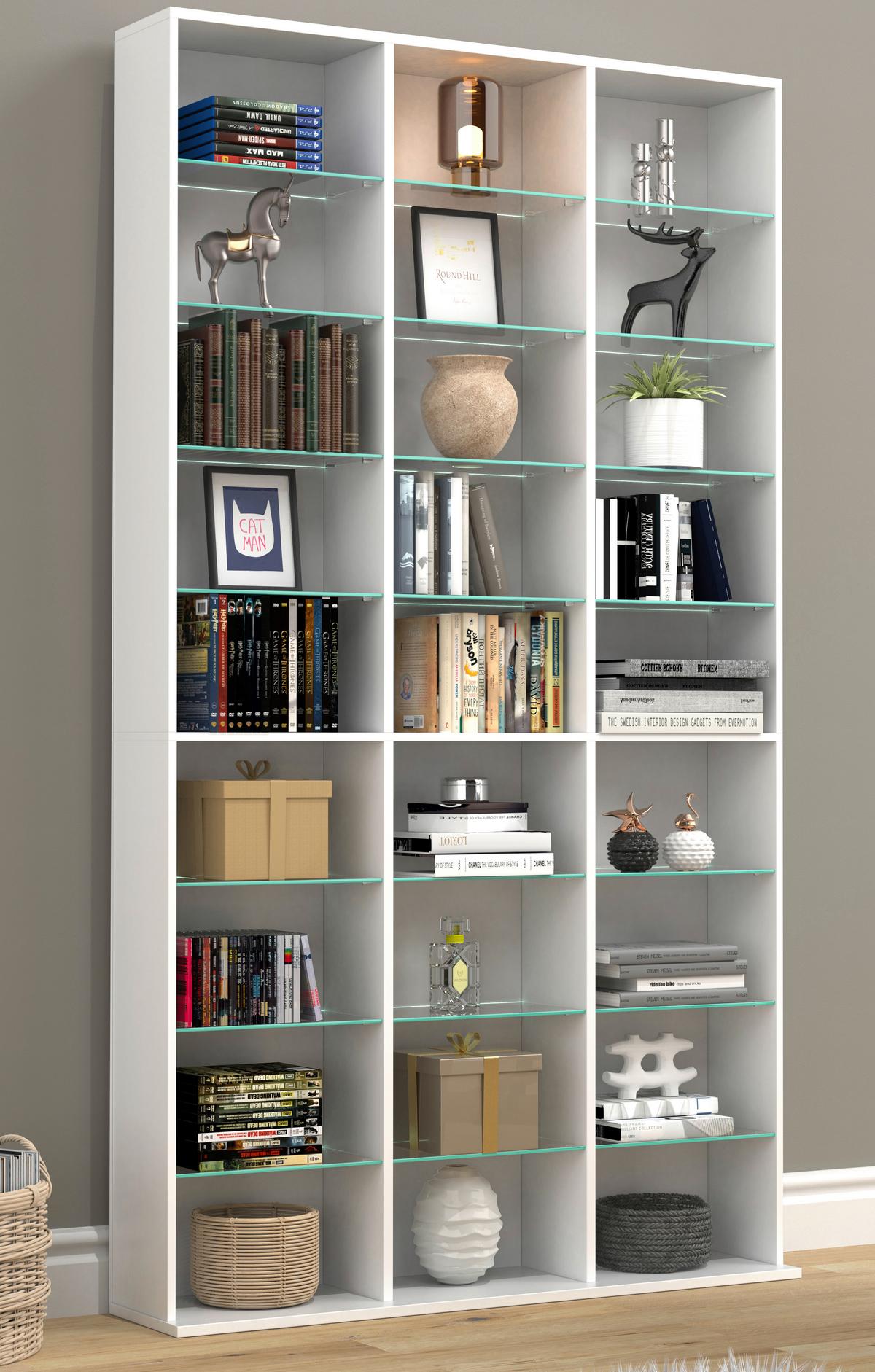 Regal Zilas Weiß B: 102 cm - Weiß, Design, Glas/Holzwerkstoff (102/181/23cm) - MID.YOU