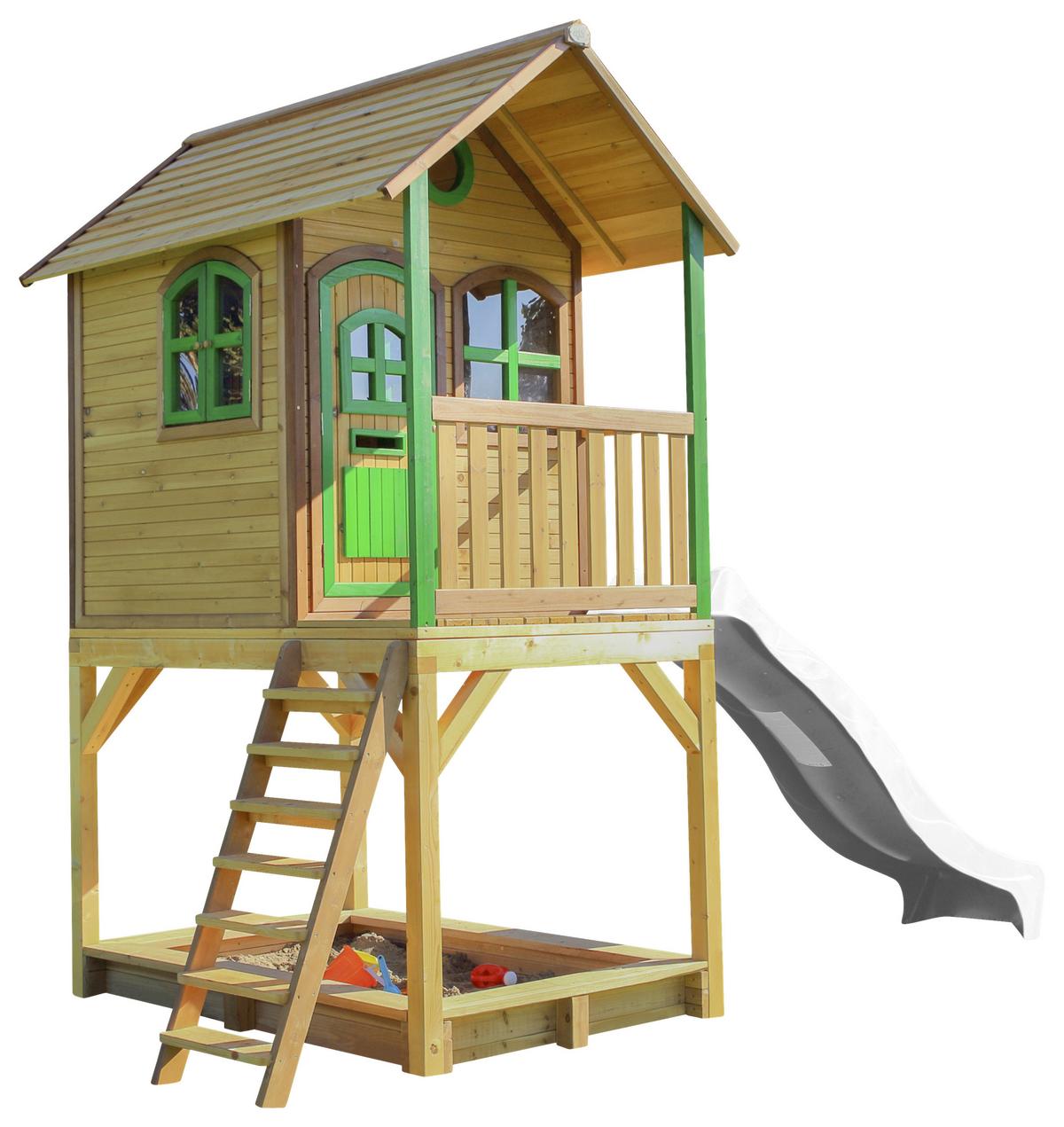 Spielhaus Sarah Braun/grün/weiß B: 370 Cm - Weiß/Braun, KONVENTIONELL, Holz (370/291/191cm) - Ambia Garden
