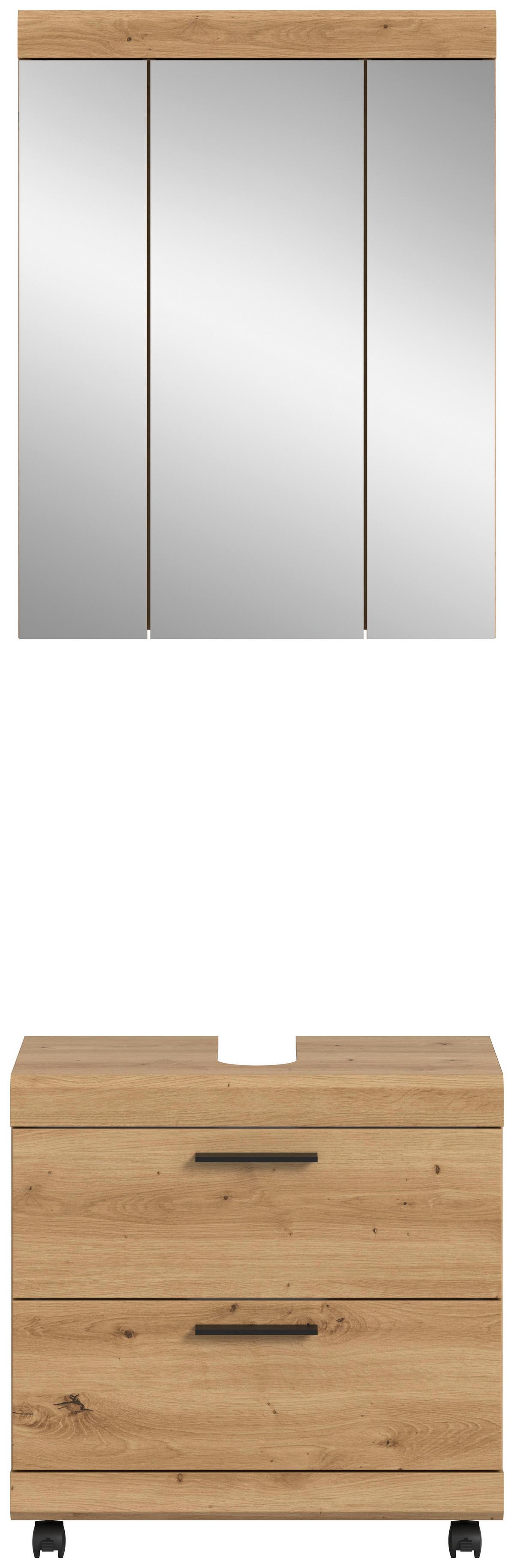 Badezimmer Scout Eiche Artisan Dekor B: 60cm - Schwarz/Eiche Artisan, Trend, Glas/Holzwerkstoff (60cm) - MID.YOU