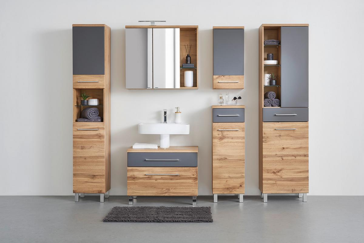 VYSOKÁ SKŘÍŇ FLOAT -EXKLUSIV- - barvy dubu/barvy chromu, Moderní, kov/kompozitní dřevo (35/194/33cm) - Premium Living