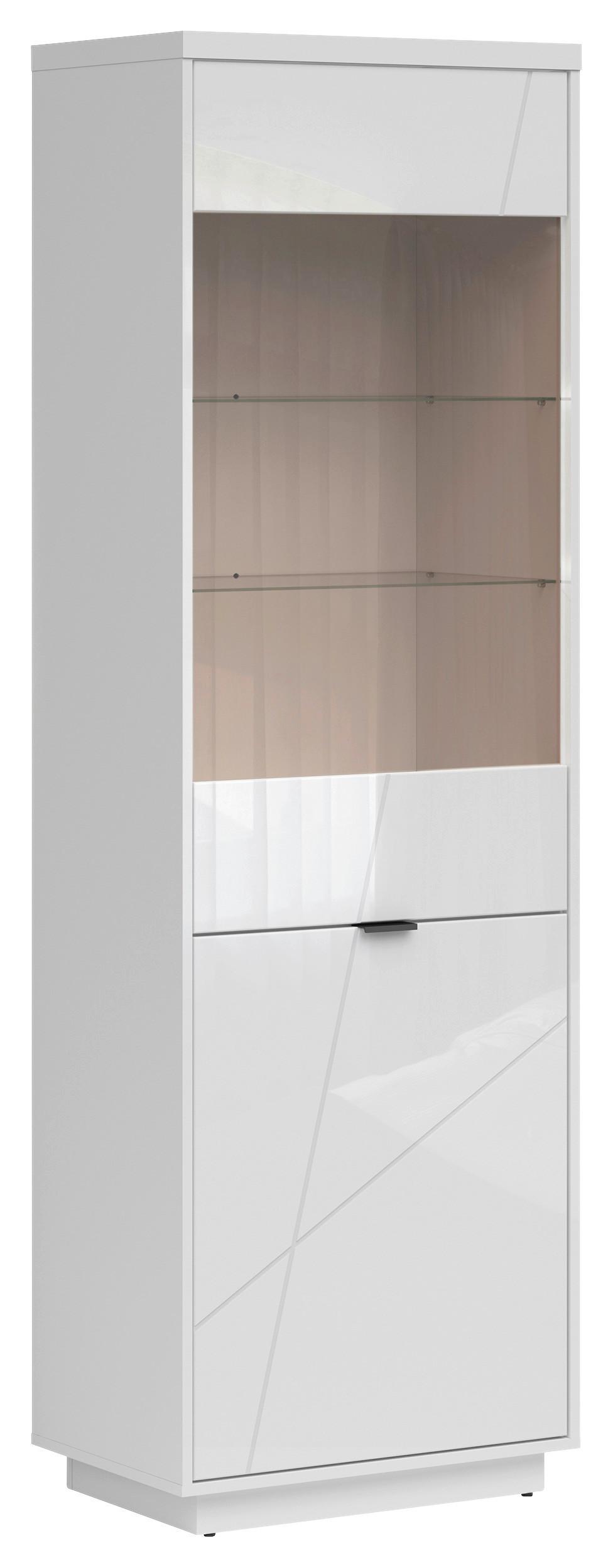 Vitrine Forn Glass-Door Cabinet - Weiß Hochglanz/Schwarz, Design, Glas/Holzwerkstoff (64/200,5/42,5cm)