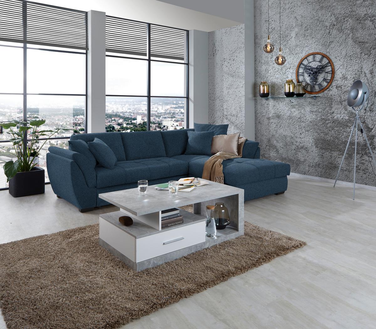 Ecksofa Berisso - Schwarz/Dunkelblau, Design, Textil (278/187cm) - Ondega