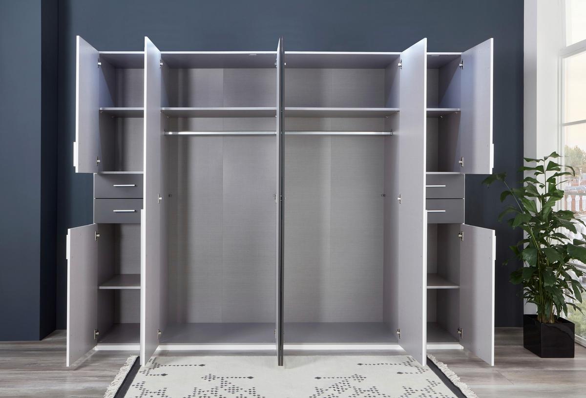 Drehtürenschrank Mit Spiegel + Laden B: 270 Cm Vegas, Weiß - Graphitfarben/Weiß, Basics, Holzwerkstoff (270/208/58cm) - MID.YOU