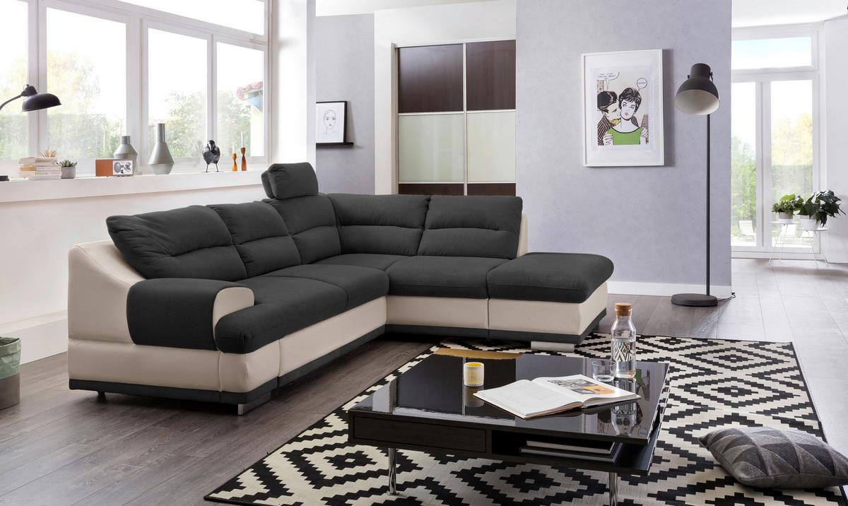 Ecksofa mit Schlaffunktion & Bk, Seaside Schwarz/Sandfarben - Sandfarben/Chromfarben, KONVENTIONELL, Textil (264/217cm) - MID.YOU