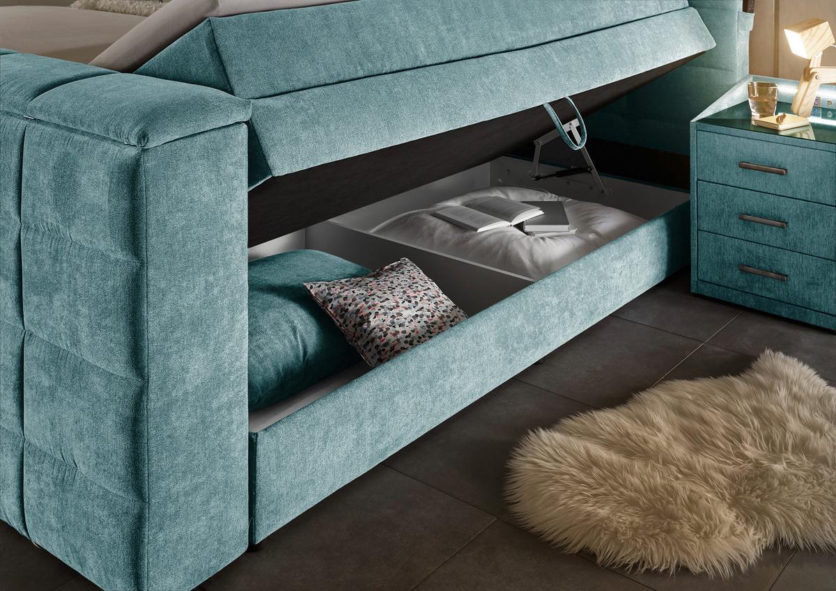 Boxspringbett Mit Bettkasten 180x200 Cm Denver - Petrol, KONVENTIONELL, Textil (180/200cm) - Carryhome