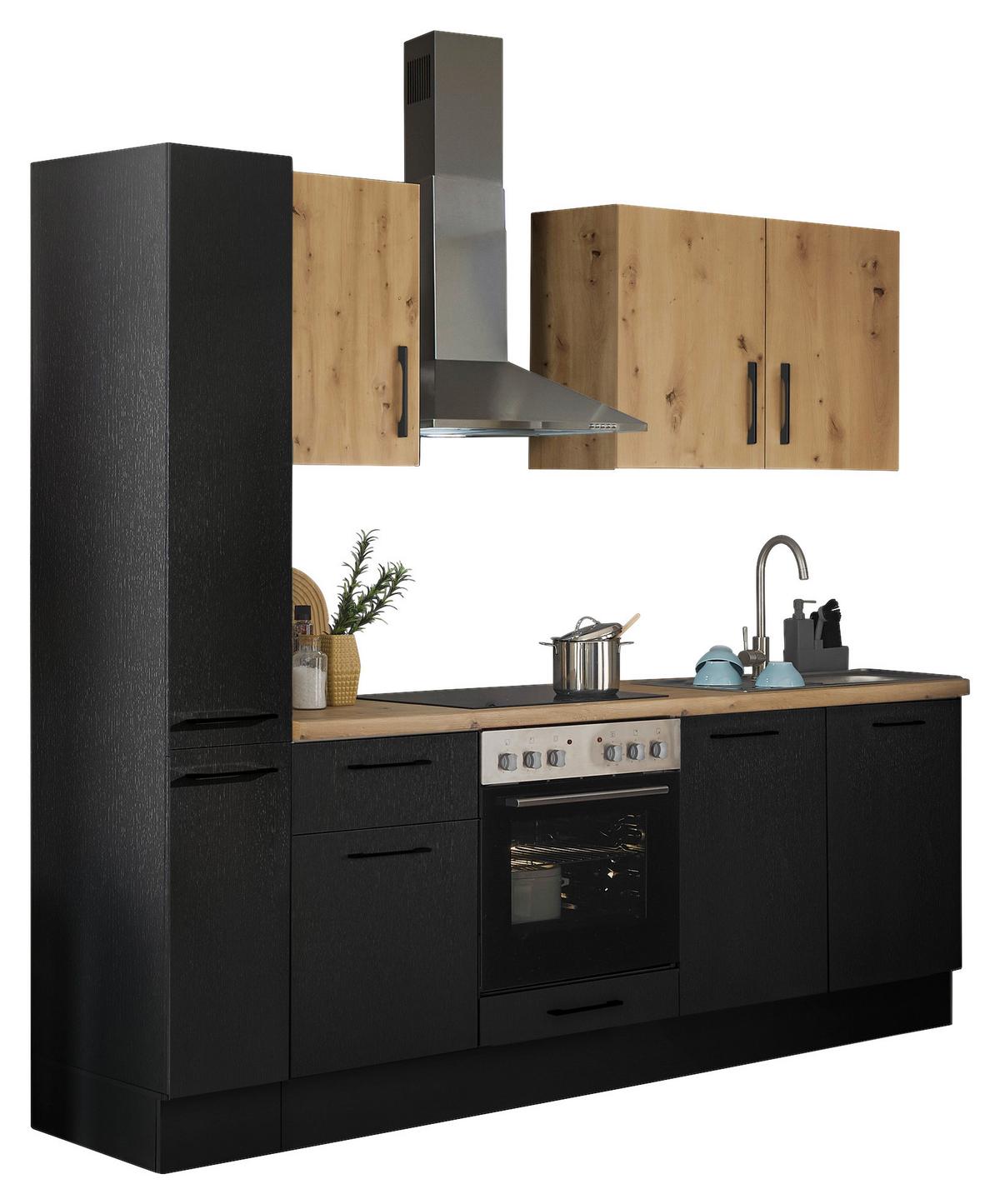Küchenblock Turin Schwarz/Eiche Dekor B: 240 cm - Schwarz/Eiche Artisan, Basics, Holzwerkstoff (240cm) - MID.YOU