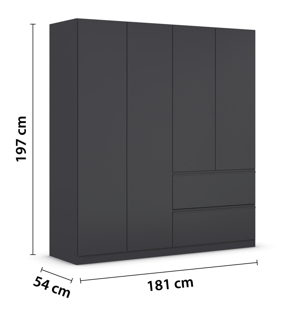 Drehtürenschrank Costa Grau B: 181 cm - Grau, MODERN, Holzwerkstoff (181/197/54cm) - Rauch Möbel