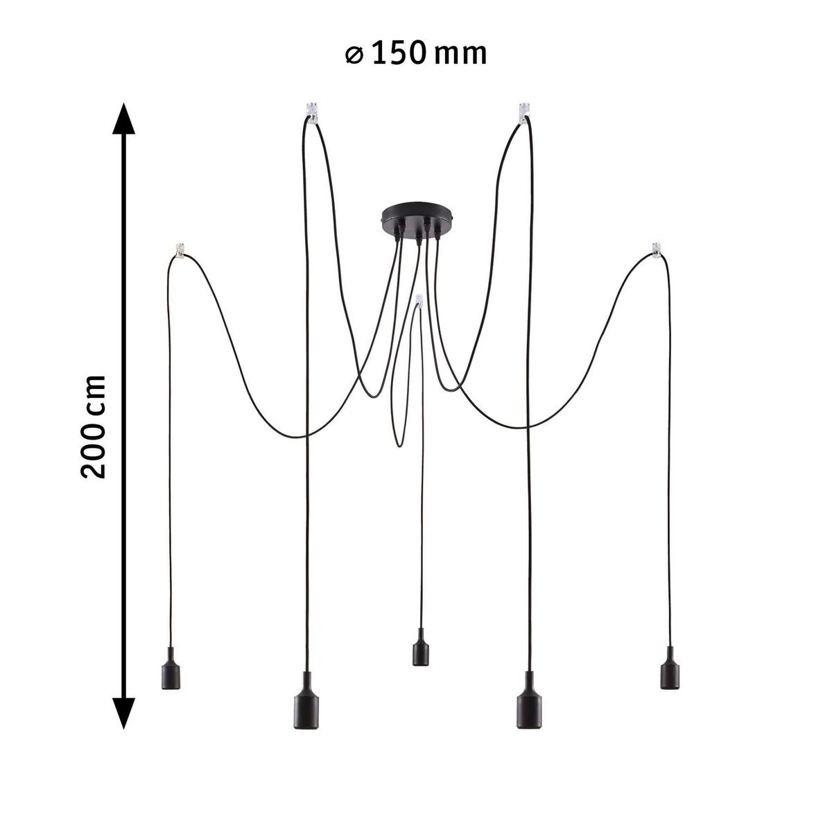 Hängeleuchte H: ca. 200 cm 5-Flammig - Schwarz, Basics, Metall (15,0/200,0cm) - Paulmann