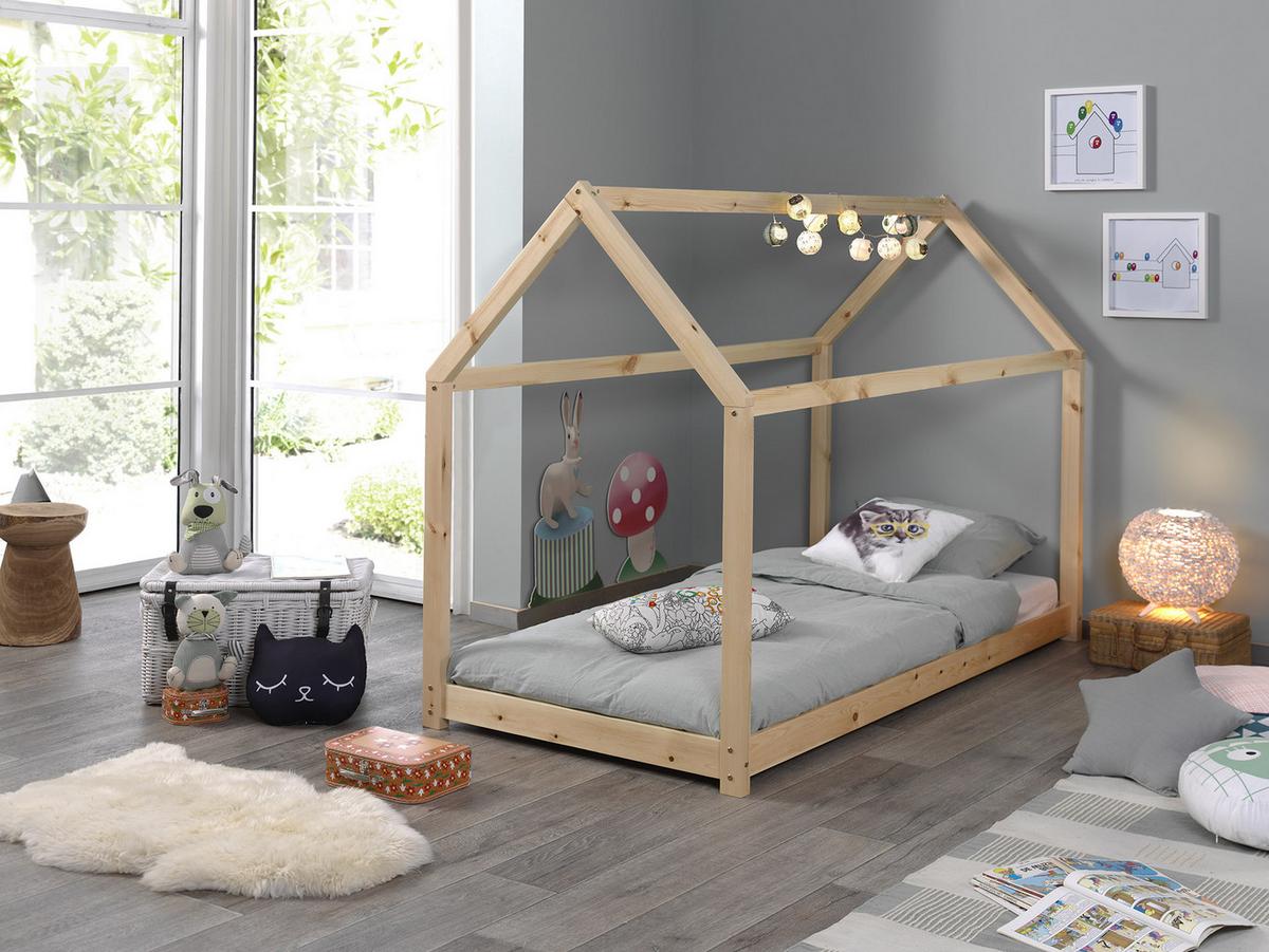Hausbett Cabane 90x200 Cm Kiefer Echtholz Natur - Kieferfarben, MODERN, Holz (90/200cm) - Vipack