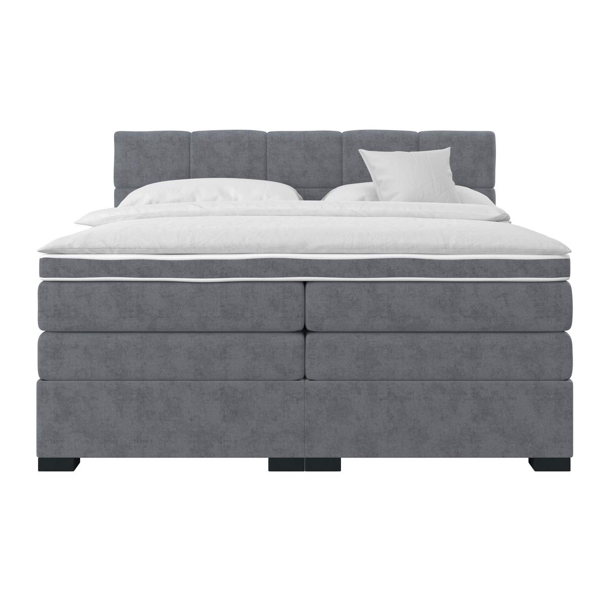 Boxspringbett mit Topper 160x200 April - Dunkelgrau/Schwarz, MODERN, Textil (160/200cm)