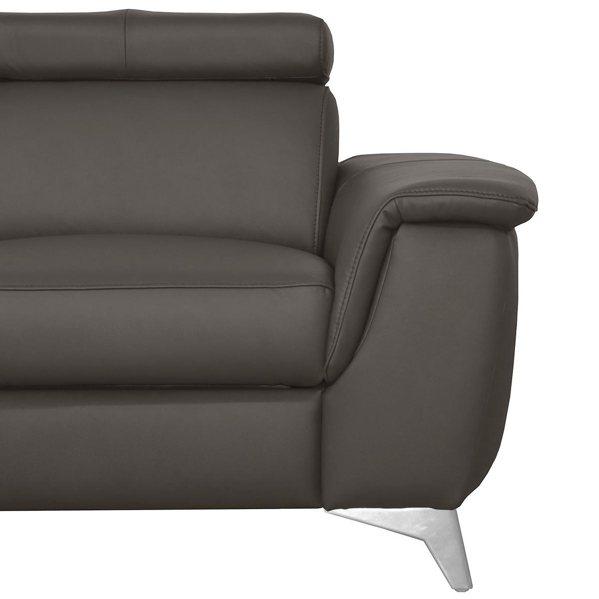 Ecksofa Lince Dunkelbraun S: 197x257 cm - Chromfarben/Dunkelbraun, Design, Leder/Textil (197/257cm) - Livetastic