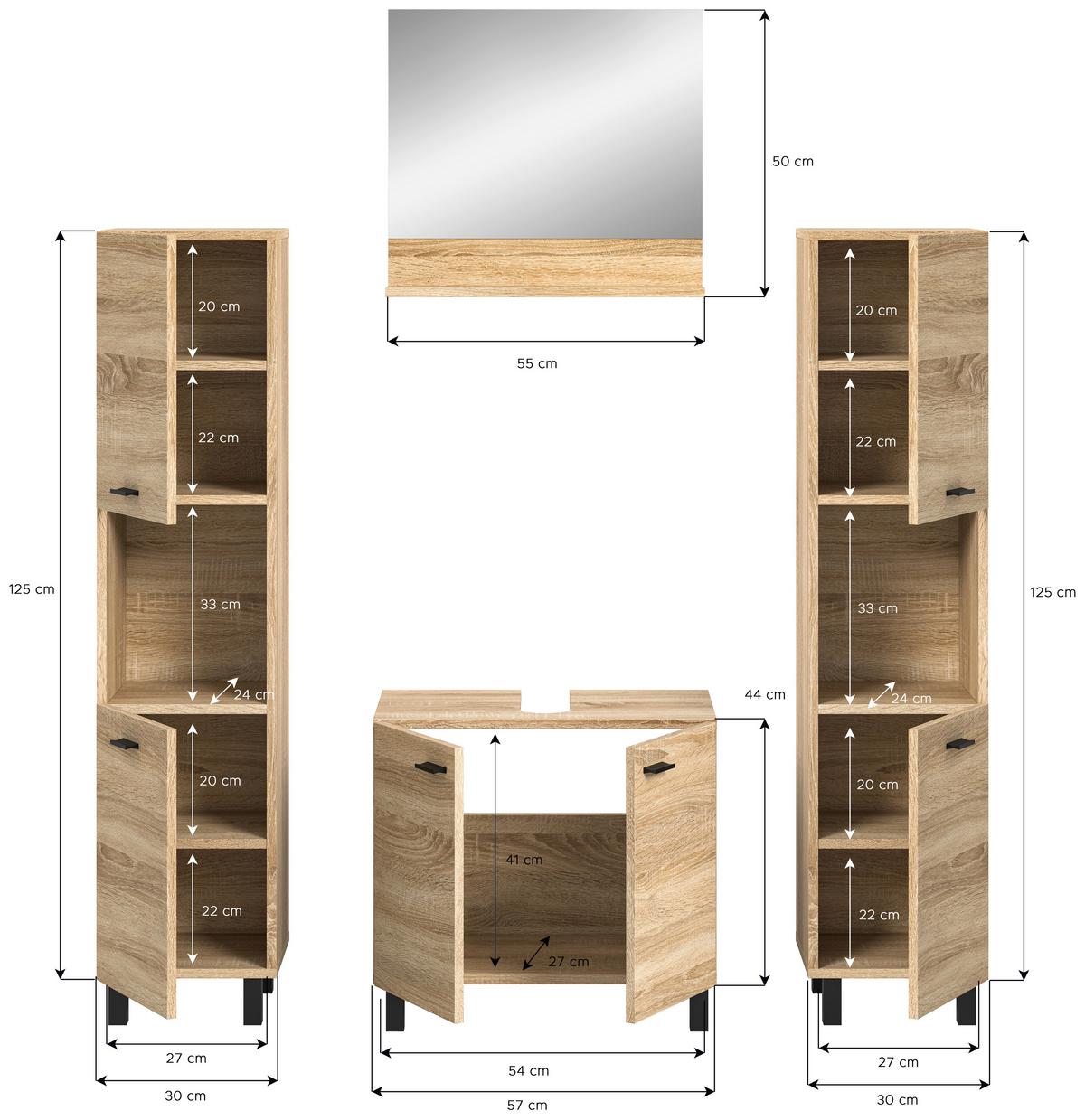 Badezimmer Boston Sonoma Eiche Dekor - Schwarz/Sonoma Eiche, MODERN, Glas/Holzwerkstoff (117cm) - MID.YOU