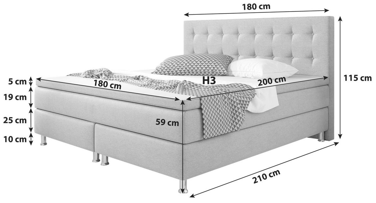 Boxspringbett Mit Topper Kingsize 180x210 Köln - Silberfarben/Schwarz, KONVENTIONELL, Textil (180/115/210cm) - MID.YOU