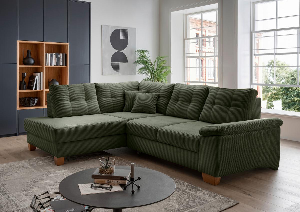 Ecksofa Brizzini Dunkelgrün S: 206x274 Cm - Dunkelgrün/Naturfarben, MODERN, Textil (206/274cm) - Livetastic