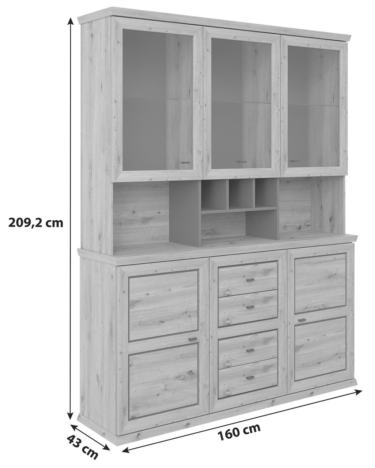 KREDENC HARVEY - barvy dubu/antracitová, Konvenční, kov/kompozitní dřevo (160/209,2/43cm)