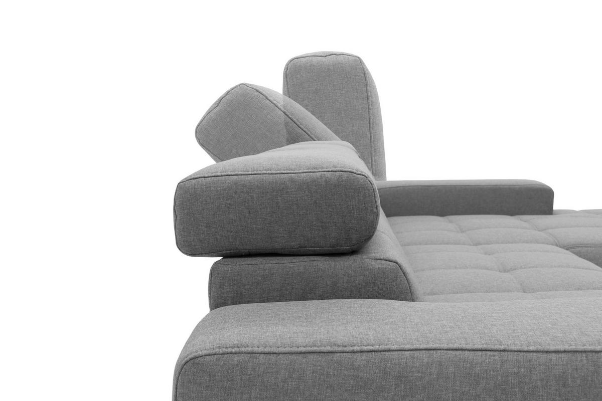 Ecksofa Kopfteil Verstellbar Cunelli Silberfarben Webstoff - Silberfarben/Schwarz, Design, Textil (292/175cm) - MID.YOU