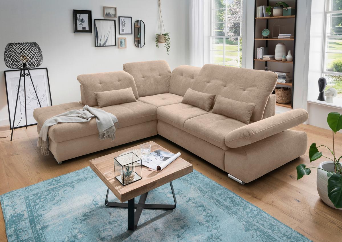 Ecksofa Dalida Hellbraun S: 254x280 cm - Chromfarben/Hellbraun, MODERN, Textil (254/280cm) - Livetastic