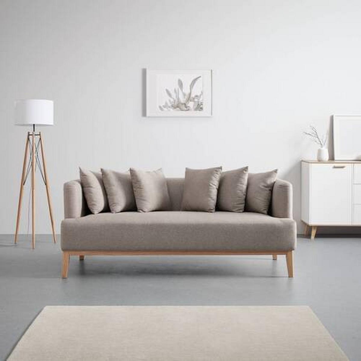 Pohovka s vankúšmi MINA béžová - prírodná farba/béžová, Modern, drevo/textil (190/78/81cm) - Bessagi Home