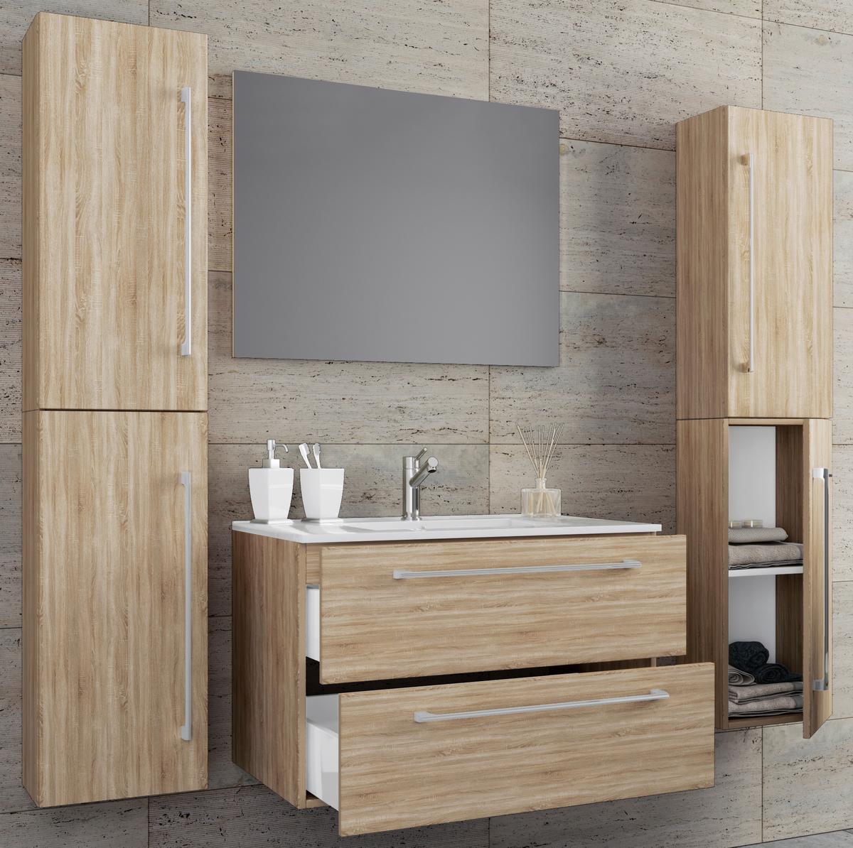 Badezimmer Badinos 5-Teilig Sonoma Eiche B: 146 cm - Weiß/Sonoma Eiche, MODERN, Keramik/Holzwerkstoff (147cm) - MID.YOU