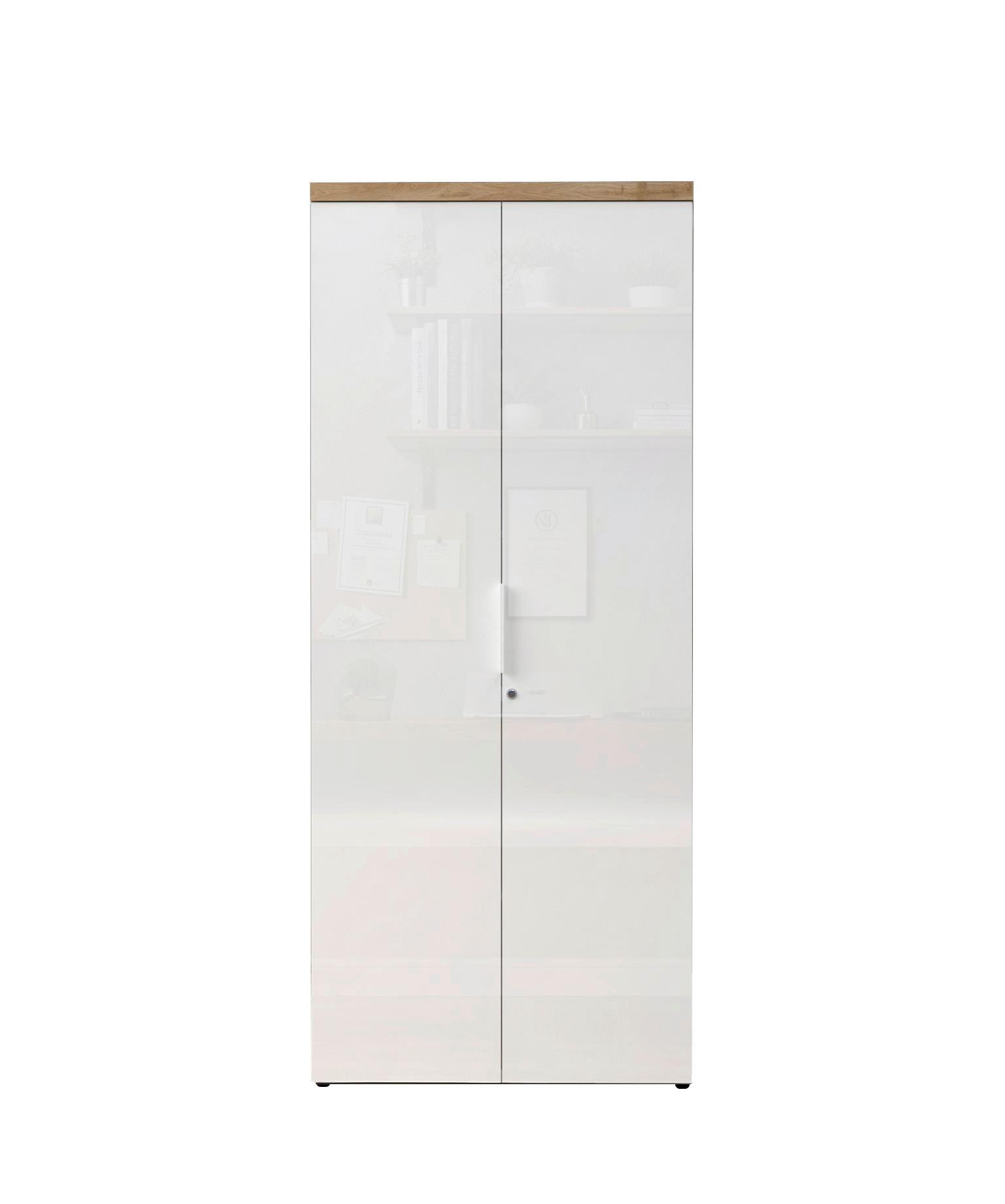 SKRIŇA EASY OFFICE - biela/biela s vysokým leskom, Modern, kov/kompozitné drevo (81/193/34cm) - Based