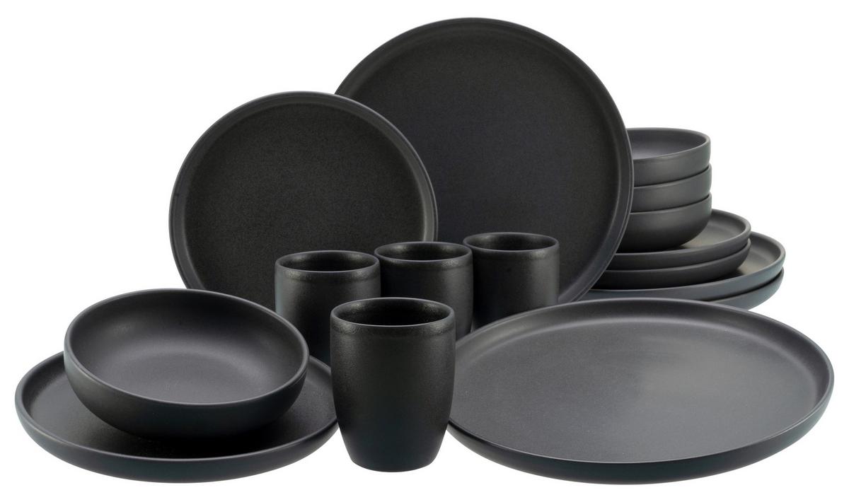 Kombiservice Uno Keramik 4 Personen Geschirr Set Schwarz - Schwarz, KONVENTIONELL, Keramik - Creatable