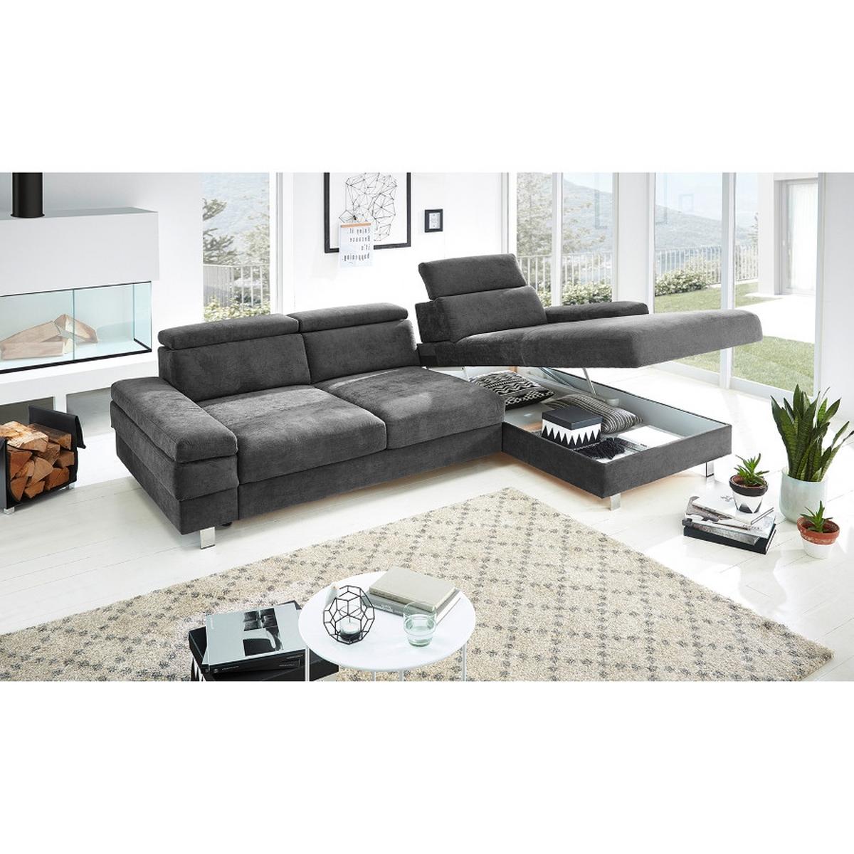 Ecksofa Elvis, Anthrazit S: 259x182 Cm - Anthrazit/Silberfarben, KONVENTIONELL, Textil (259/182cm) - Trendmanufaktur