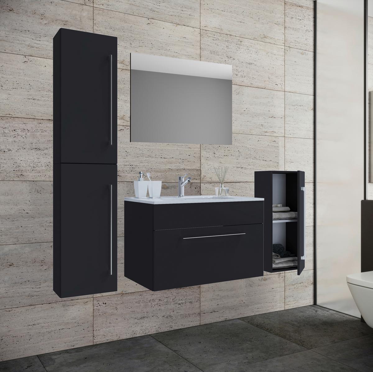 Badezimmer Badinos 5-Teilig Schwarz B: 126 cm - Schwarz/Weiß, MODERN, Keramik/Holzwerkstoff (126cm) - MID.YOU