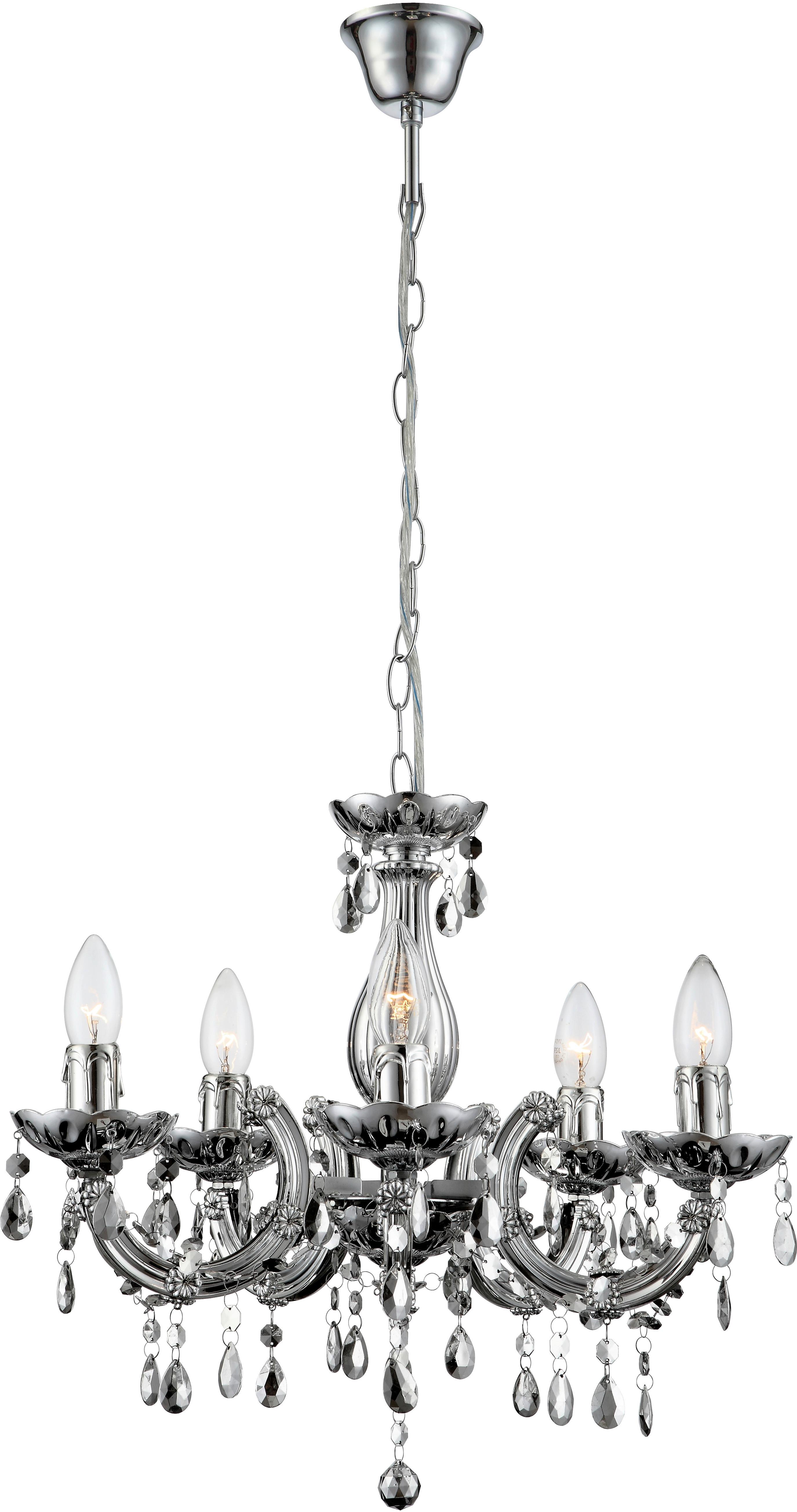 Hängeleuchte Lexi H: 128 cm 5-Flammig - Chromfarben, KONVENTIONELL, Kunststoff/Metall (128cm) - Ondega