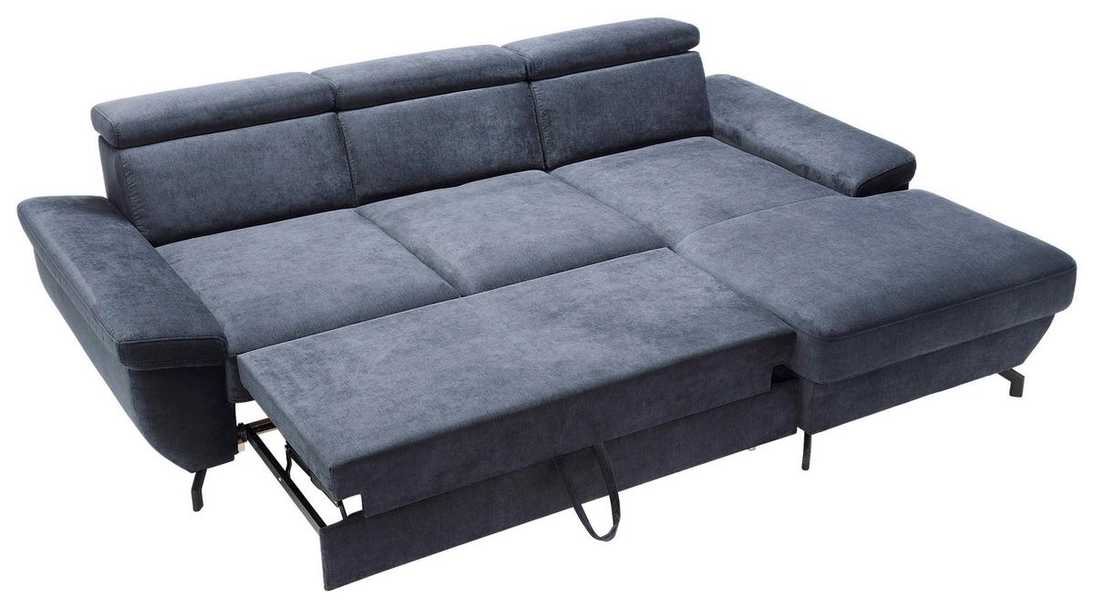 Ecksofa Rima - Silberfarben/Dunkelblau, MODERN, Textil (262/182cm) - Trendmanufaktur