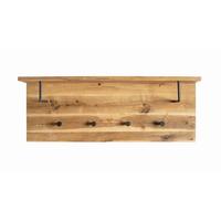 Garderobenpaneel Eiche Massiv Hutablage 4 Haken B: 80 cm - Eichefarben/Schwarz, Basics, Holz/Metall (80/30/20cm)