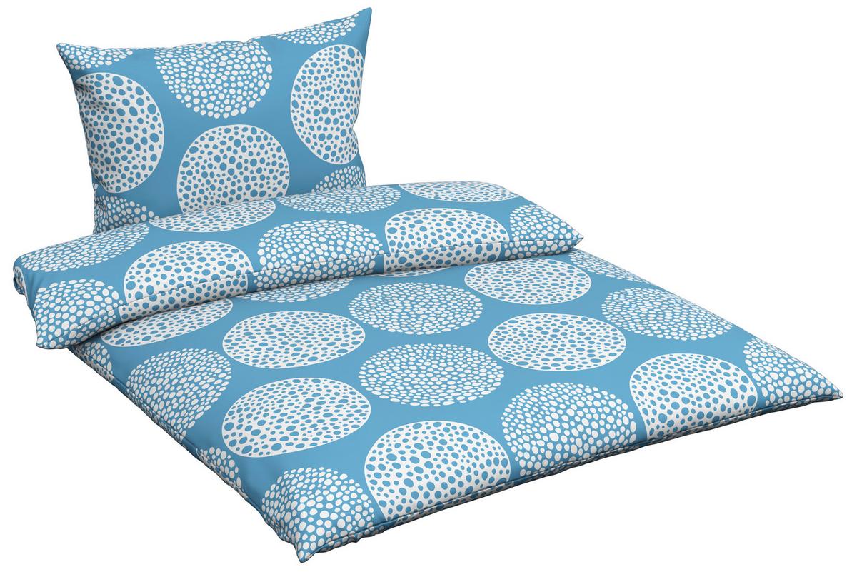 Cretonne Bettwäsche 140x200 Cm Anastasia Hellblau Kreise - Hellblau, MODERN, Textil - Luca Bessoni