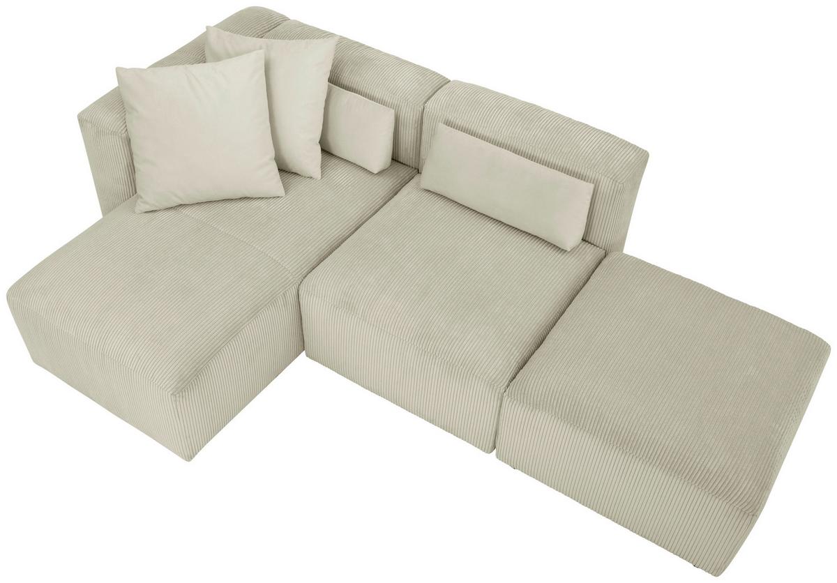 Ecksofa Lenata Creme Cord - Creme/Schwarz, Design, Textil (160/250cm) - Max Winzer