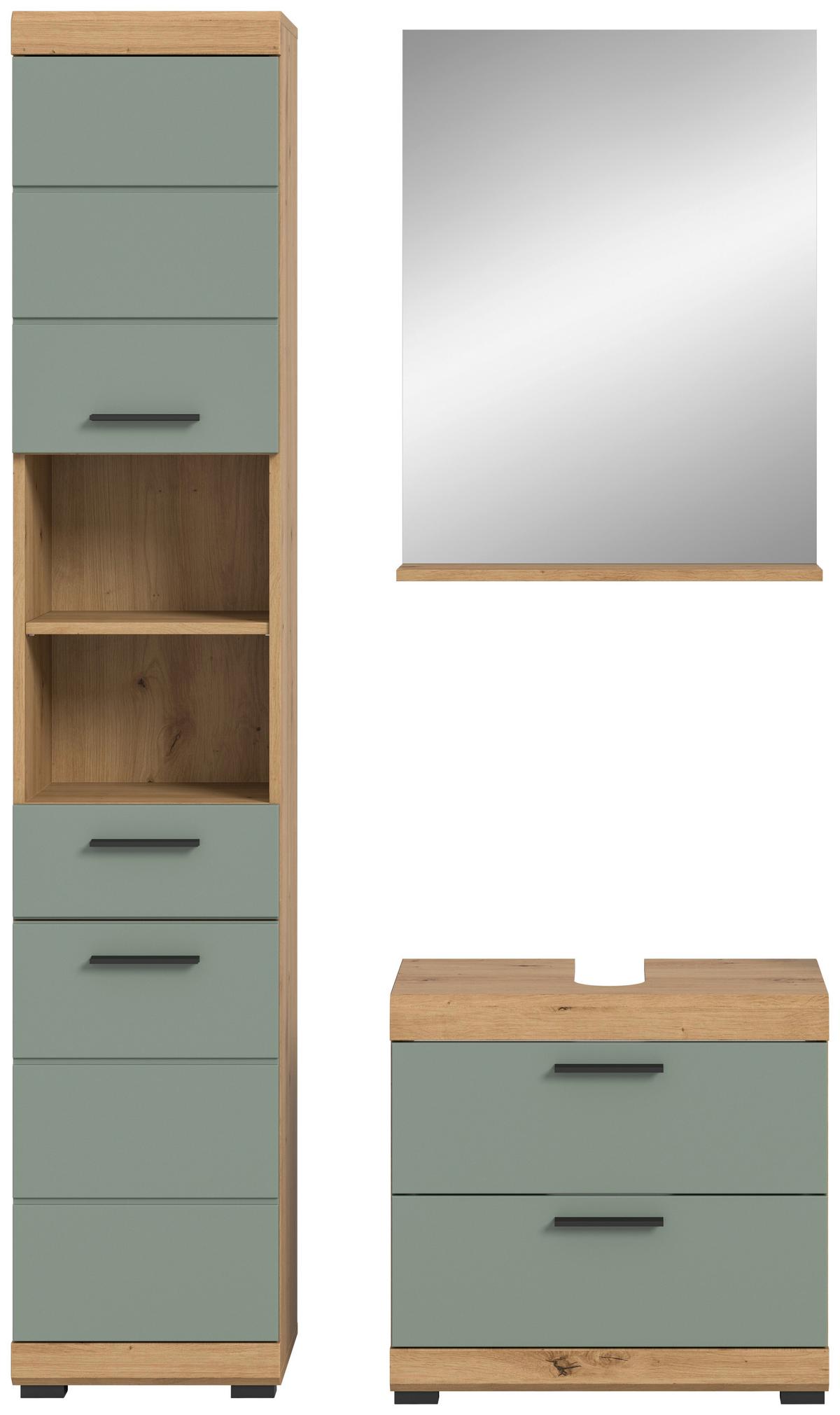 Badezimmer Scout Salbeigrün/Eiche D. B: 97 cm - Salbeigrün/Schwarz, MODERN, Holzwerkstoff (97cm) - MID.YOU