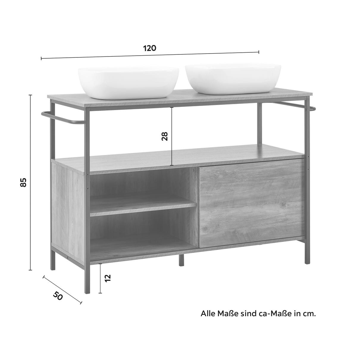 Skřiňka se dvěma umyvadly DELL - bílá/černá, Moderní, kov/kompozitní dřevo (120/85/50cm) - Bessagi Home